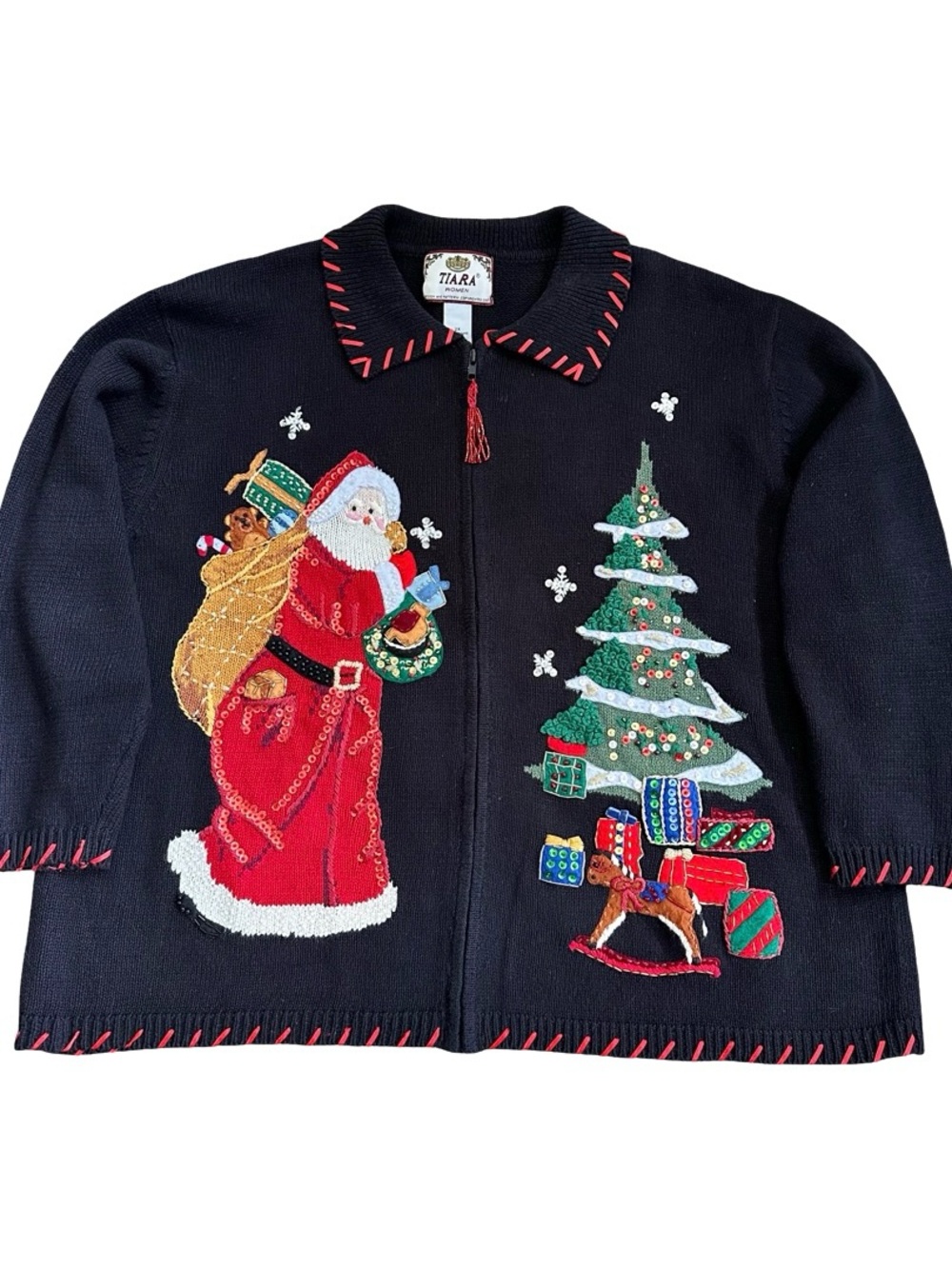 Vintage 80’s 90’s Tiara Embroidered Christmas Cottagecore Cardigan Sweater 2X